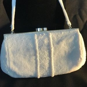 Vintage Walborg white beaded clutch